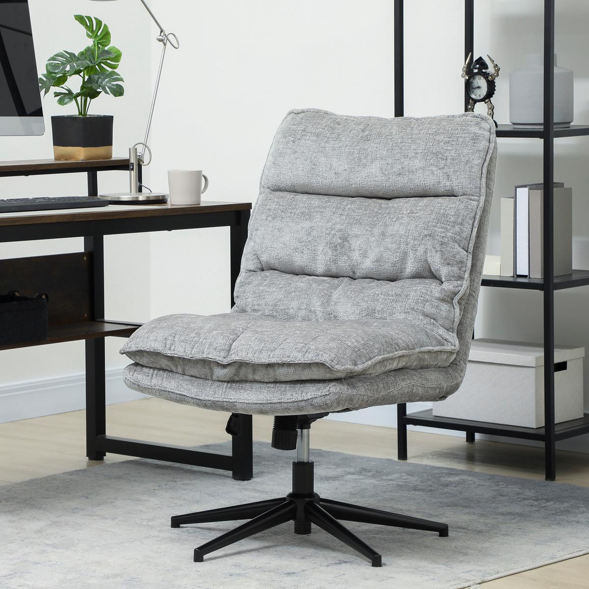 BÜROSTUHL Ohne Armlehnen Gepolsterter Schreibtischstuhl mit Breiter Polster - Schwarz/Grau, Textil/Metall (63.5/102/81cm) - HOMCOM