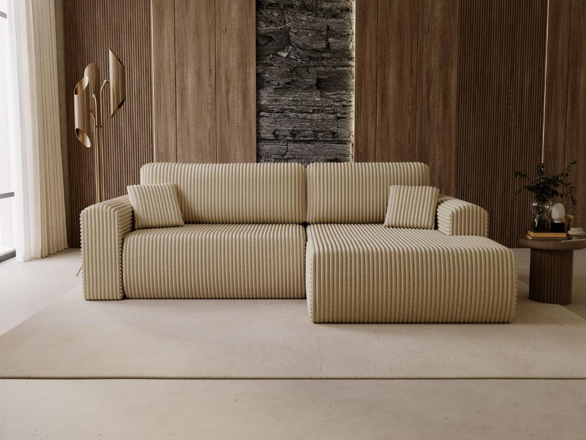ECKSOFA Belvio Beige Rechts - Beige/Schwarz, Holz/Textil (257/177cm) - Graingold