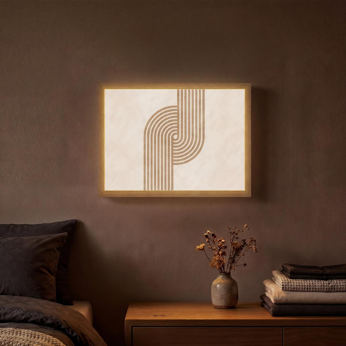 WANDLEUCHTE MIT AKKU Symmetrische Biegung - kupferfarbig 40x30 cm - Beige, Holzwerkstoff (40/30/8cm) - OnlyWow