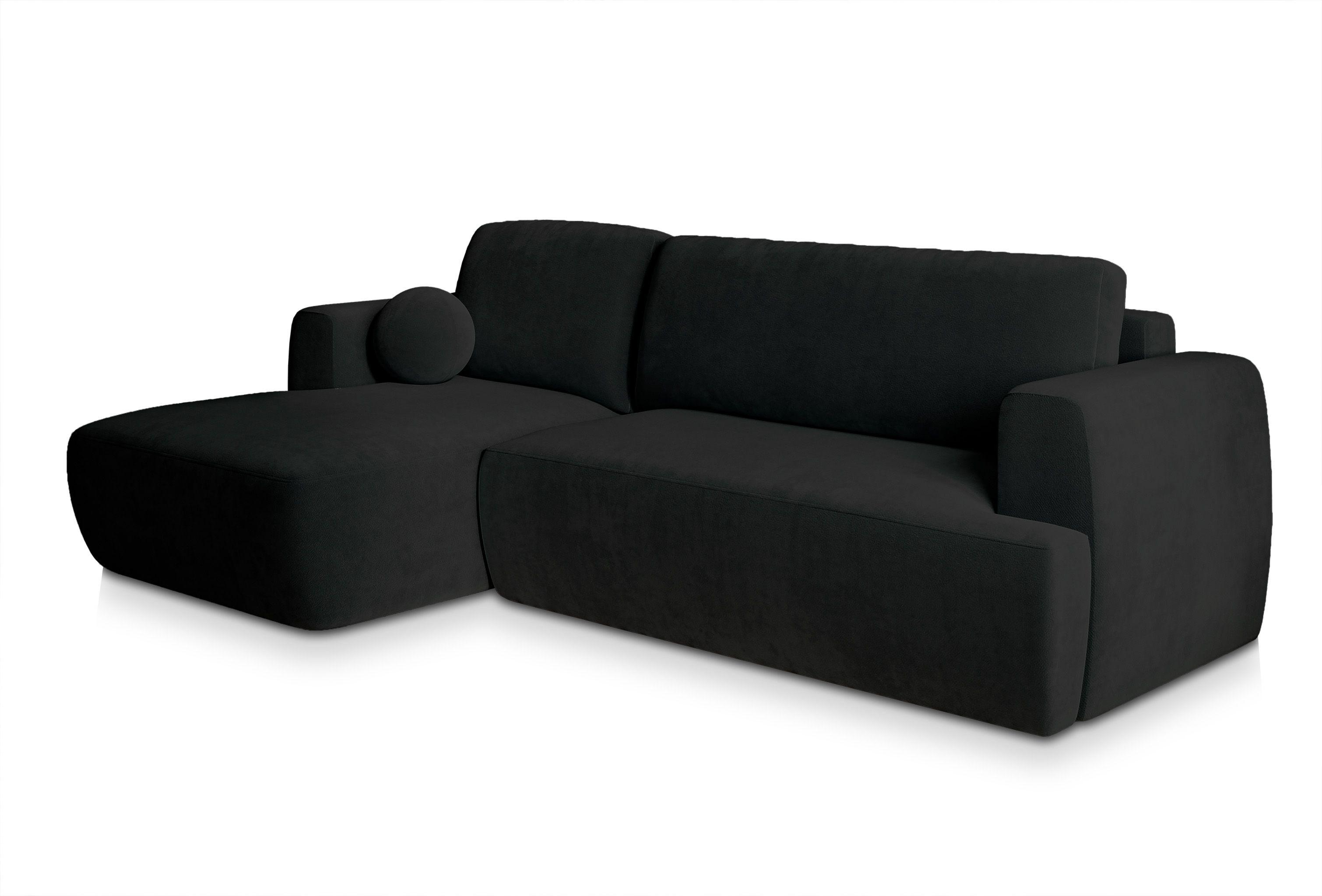ECKSOFA SENTI K L-S Schwarz Plüsch-Stoff mit Schlaffunktion - Schwarz, Holz/Kunststoff (246/148cm) - MASSENO