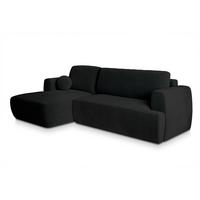 ECKSOFA SENTI K L-S Schwarz Plüsch-Stoff mit Schlaffunktion - Schwarz, Holz/Kunststoff (246/148cm) - MASSENO