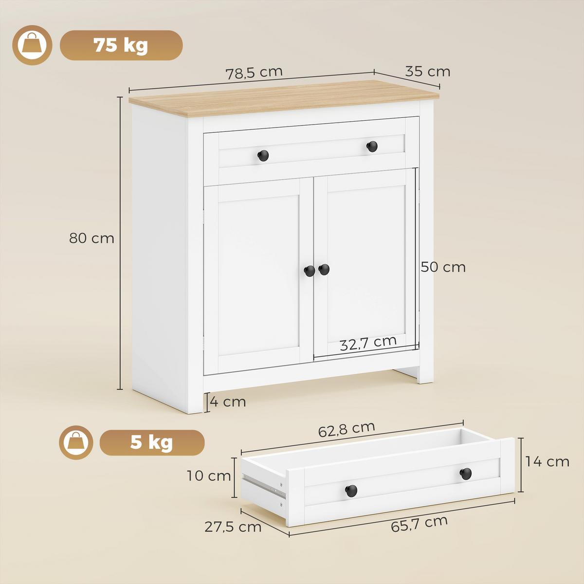 SIDEBOARD Spanplatte Weiß - Weiß, Holzwerkstoff (35/80/78.5cm) - HOMCOM
