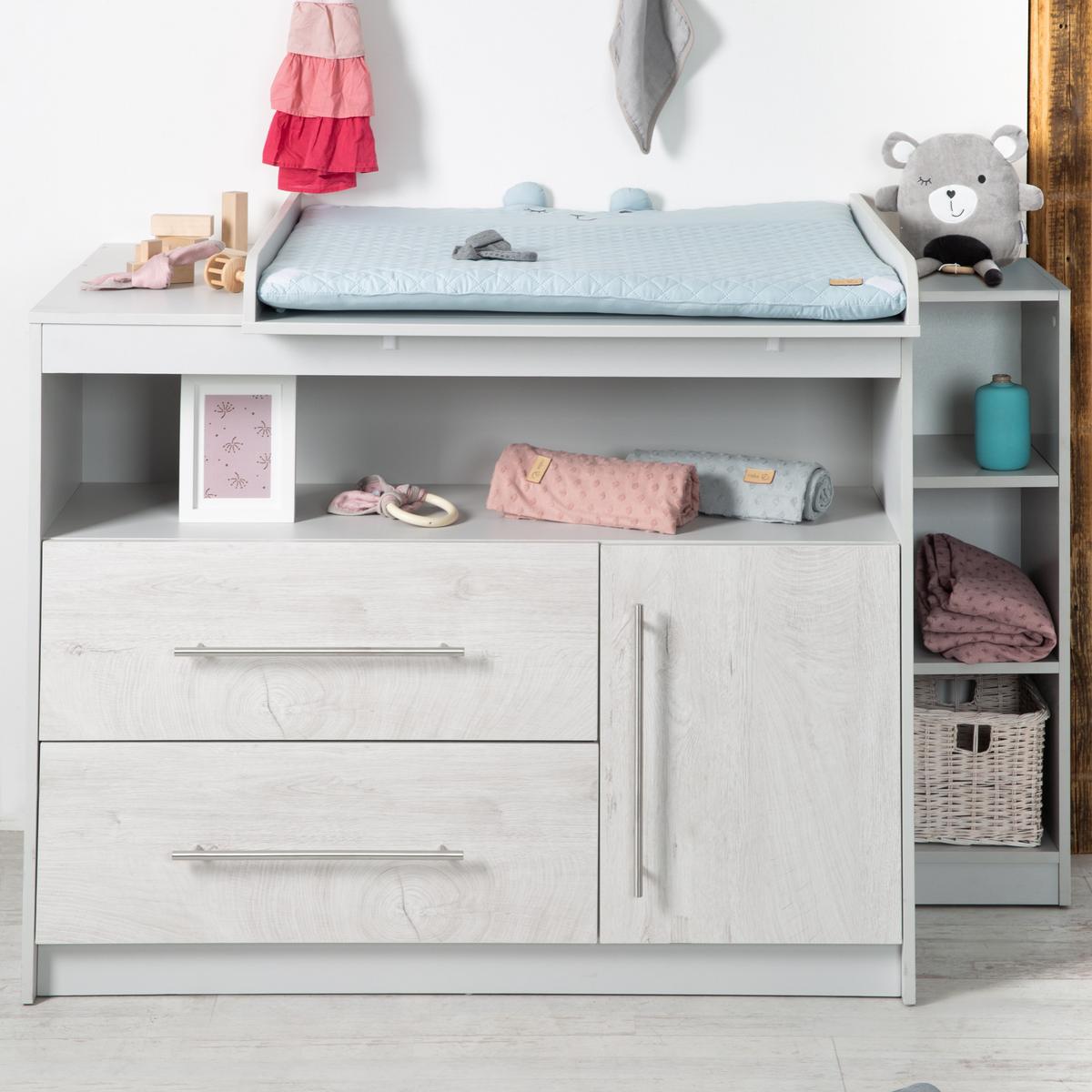 BABYZIMMER-SET Maren 2 mit breiter Wickelkommode 3-teilig - Hellgrau, Holzwerkstoff (76/80/142cm) - Roba