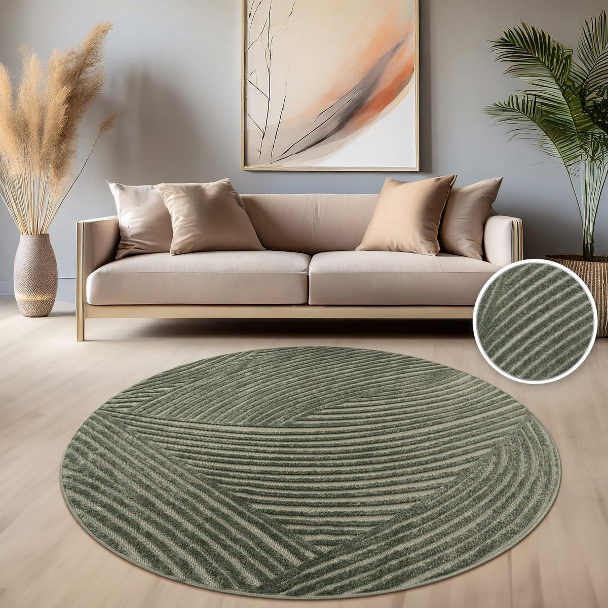 KURZFLORTEPPICH, mit Struktur, aus Polypropylen, Florhöhe 6 mm, Grün, Ø 120 cm - Grün, Textil (120/120cm) - KADIMA DESIGN