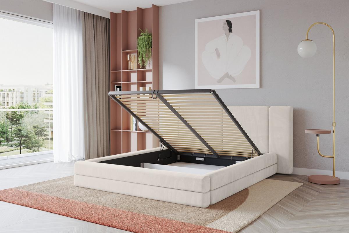POLSTERBETT mit Bettkasten und Lattenrost, Bett mit Matratze H3/H4 - TEVO 140x200 Beige - Ecru, Holzwerkstoff/Textil (140/200cm) - ALTDECOR