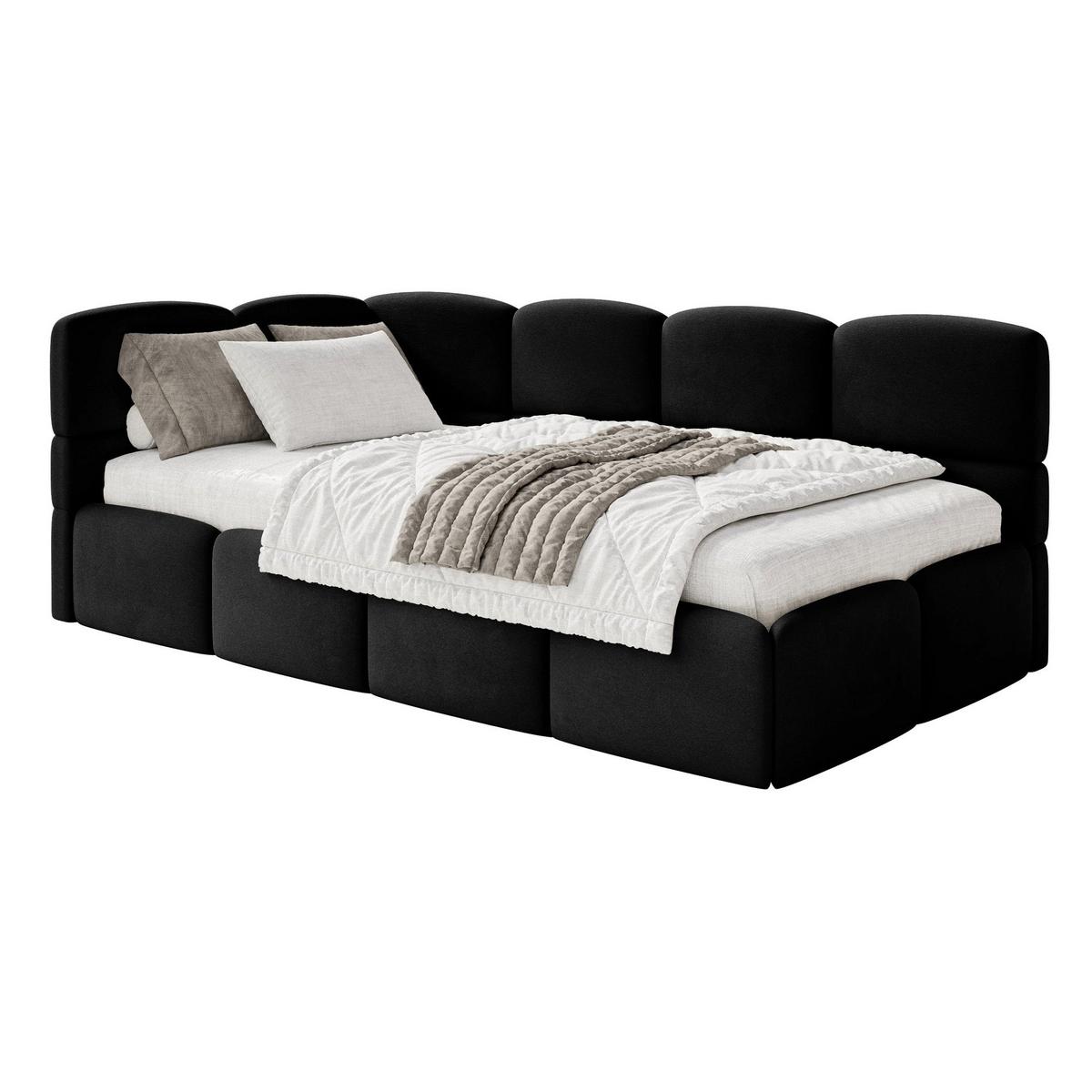 JUGENDBETT Cloudy Schwarz 120 cm, Easy-Clean-Velours - Schwarz, Kunststoff/Textil (120/200cm) - Selsey