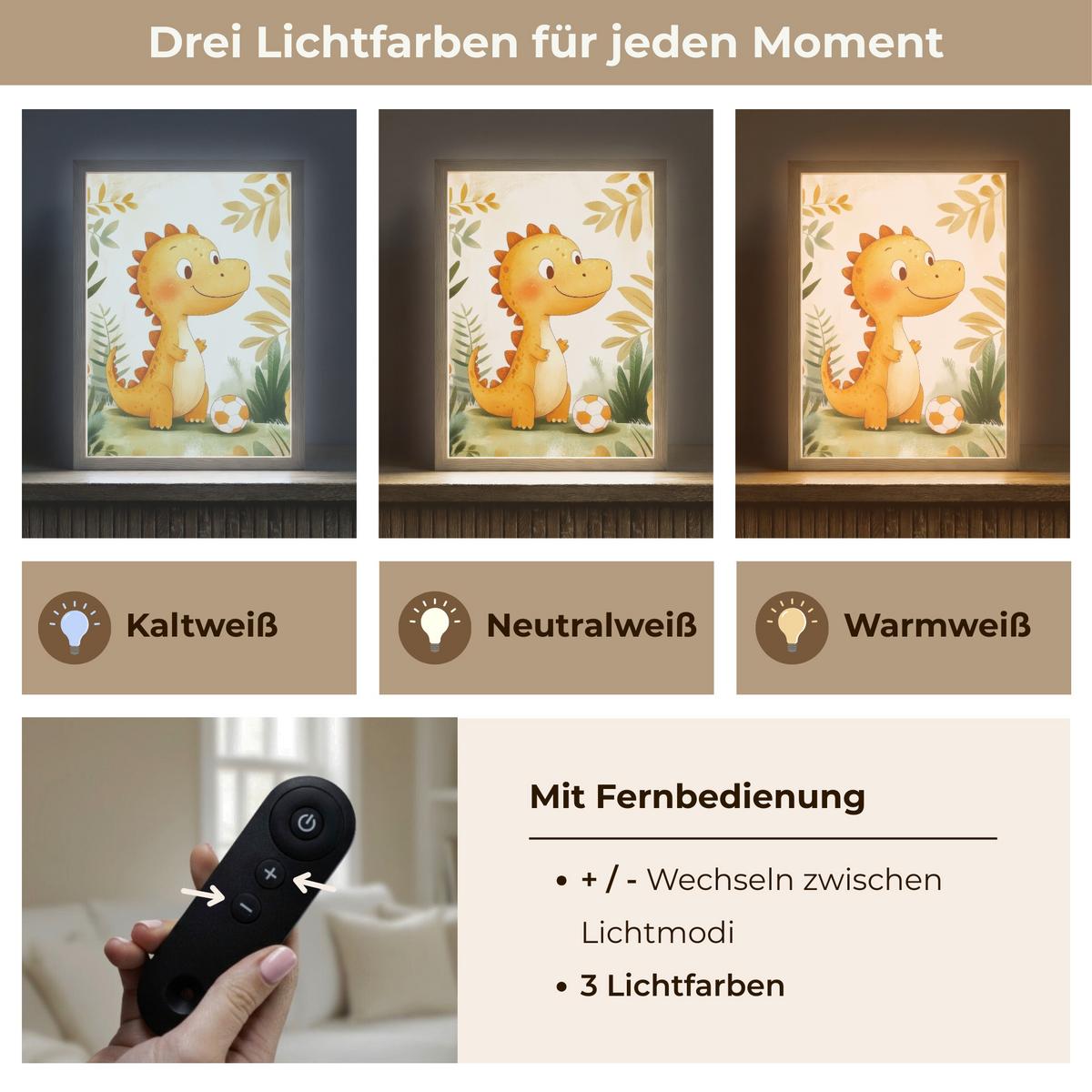 WANDLEUCHTE MIT AKKU Dino - Fußball - Orange 30x40 cm - Beige, Holzwerkstoff (30/40/8cm) - OnlyWow