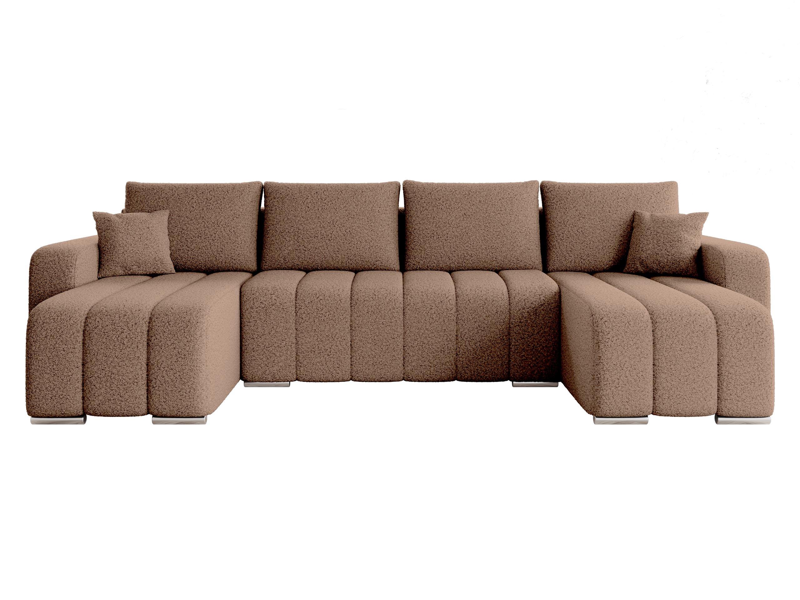 WOHNLANDSCHAFT Pufetto U Boucle - Hellbraun/Silberfarben, Holz/Textil (313/86/147cm) - MIRJAN24