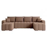 WOHNLANDSCHAFT Pufetto U Boucle - Hellbraun/Silberfarben, Holz/Textil (313/86/147cm) - MIRJAN24