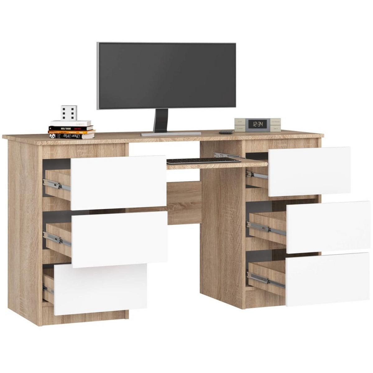 SCHREIBTISCH Eiche Sonoma, Weiß 77/135/50 - Braun/Weiß, Holzwerkstoff (155/85/77cm) - RAUMHIRSCH FURNITURE