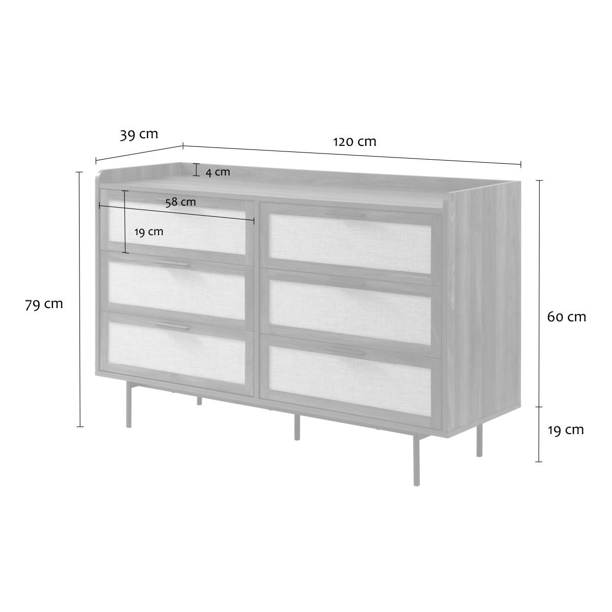 KOMMODE Nussbaumdekor, 6 Schubladen 120/79/39,5 cm - Nussbaumfarben, Holzwerkstoff (39.5/79/120cm) - Calicosy