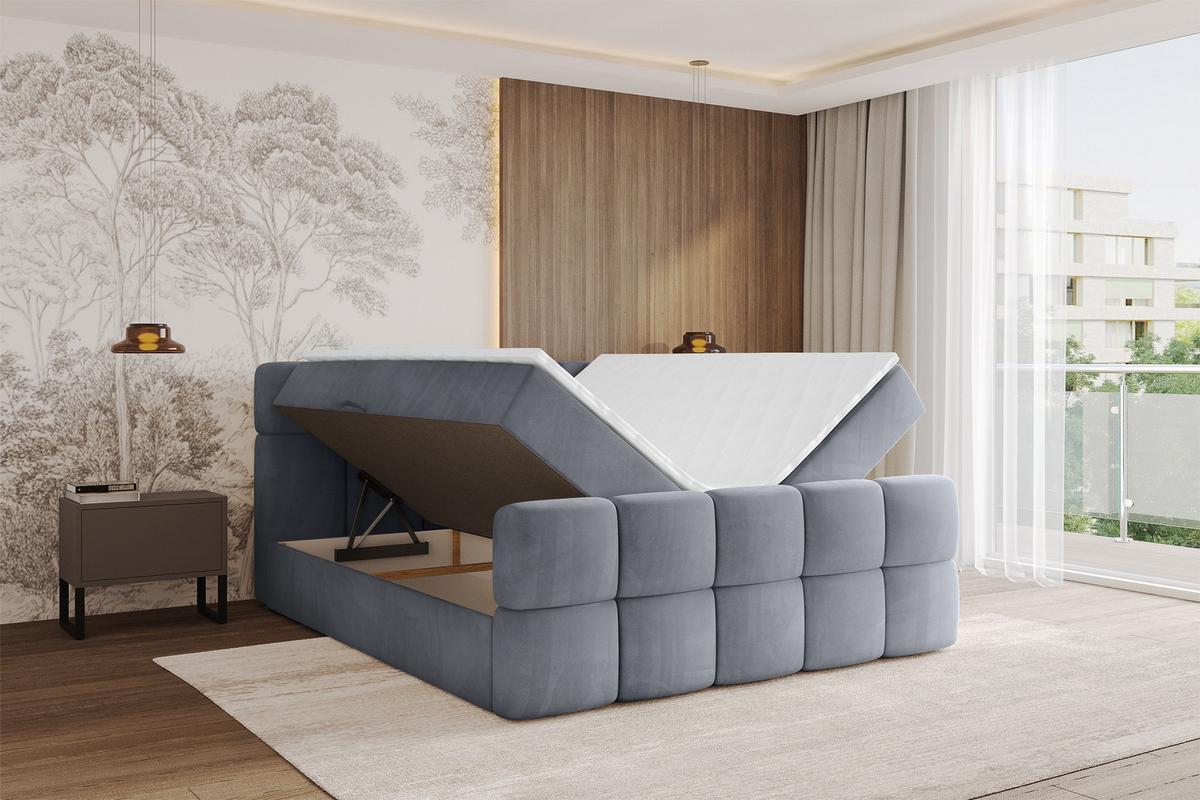 BOXBETT mit Matratze H3 - FAMA-Z - 200x200 cm Grau Casablanca - Grau, Holzwerkstoff - ALTDECOR