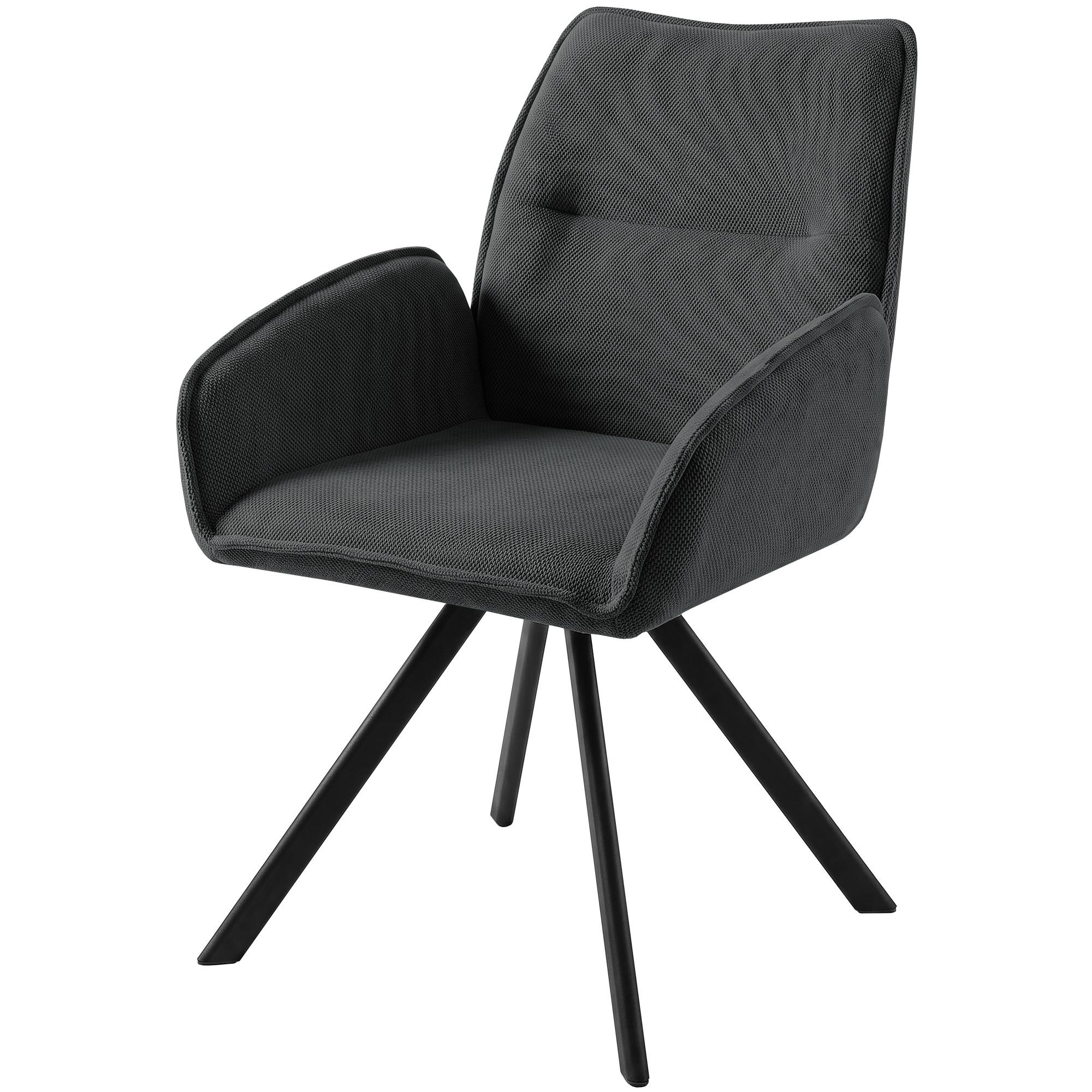 DREHSTUHL Zerra im Geflechtstoff mit Metallbeinen, Anthrazit - Anthrazit/Schwarz, Metall (55/87/46cm) - Beautysofa