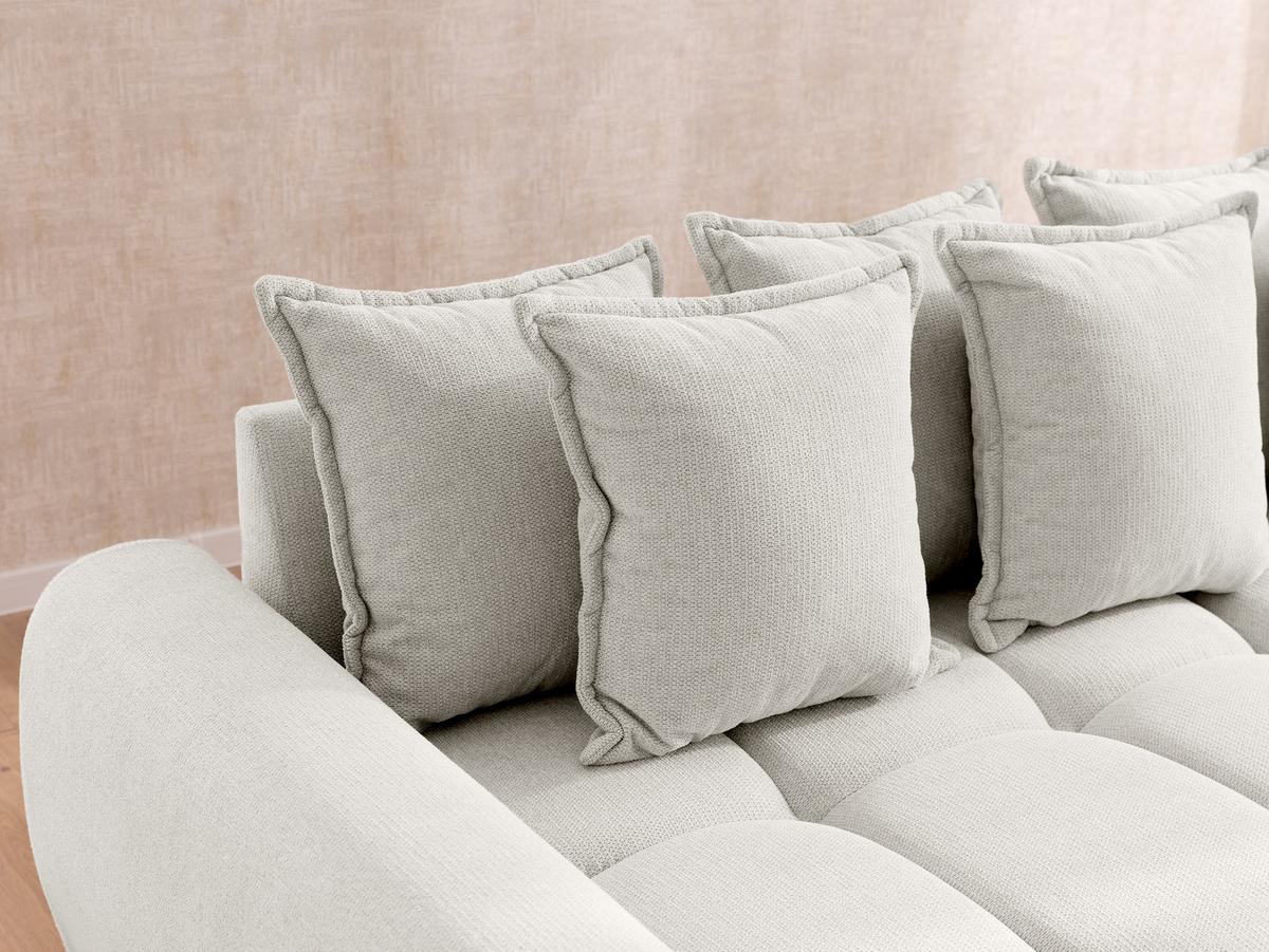 ECKSOFA Bubble mit losen Rückenkissen und Sitzfläche in Bubble-Optik aus weichem Creme Strukturstoff mit schöner Sitzkomfort - Ottomane links - Creme/Schwarz, Holz/Kunststoff (180/306cm) - S-Style Möbel