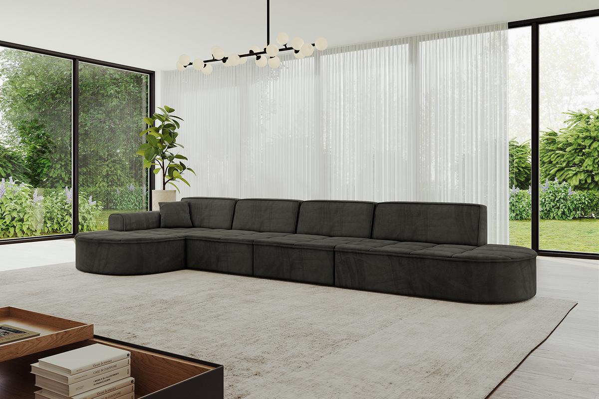 ECKSOFA Ottomane Links TARO-L3 - 413x171x79,5 cm Schwarz - Schwarz, Holzwerkstoff/Textil (413/171cm) - ALTDECOR