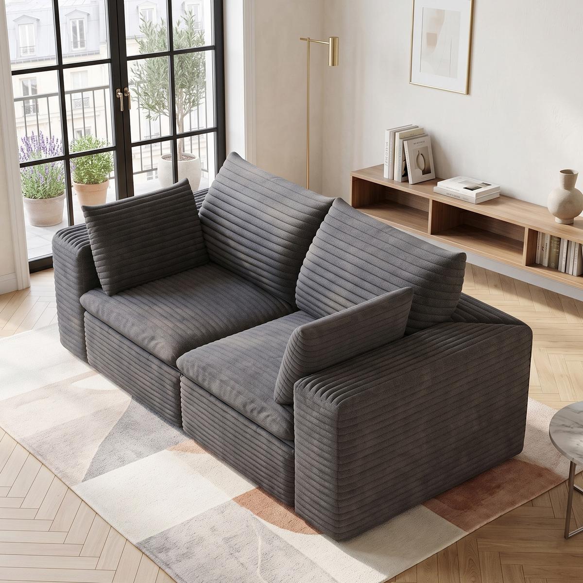 2-SITZER SOFA 180cm Cord-Sofa ohne Montage - Dunkelgrau, Textil (180/60/90cm) - Urban Meuble