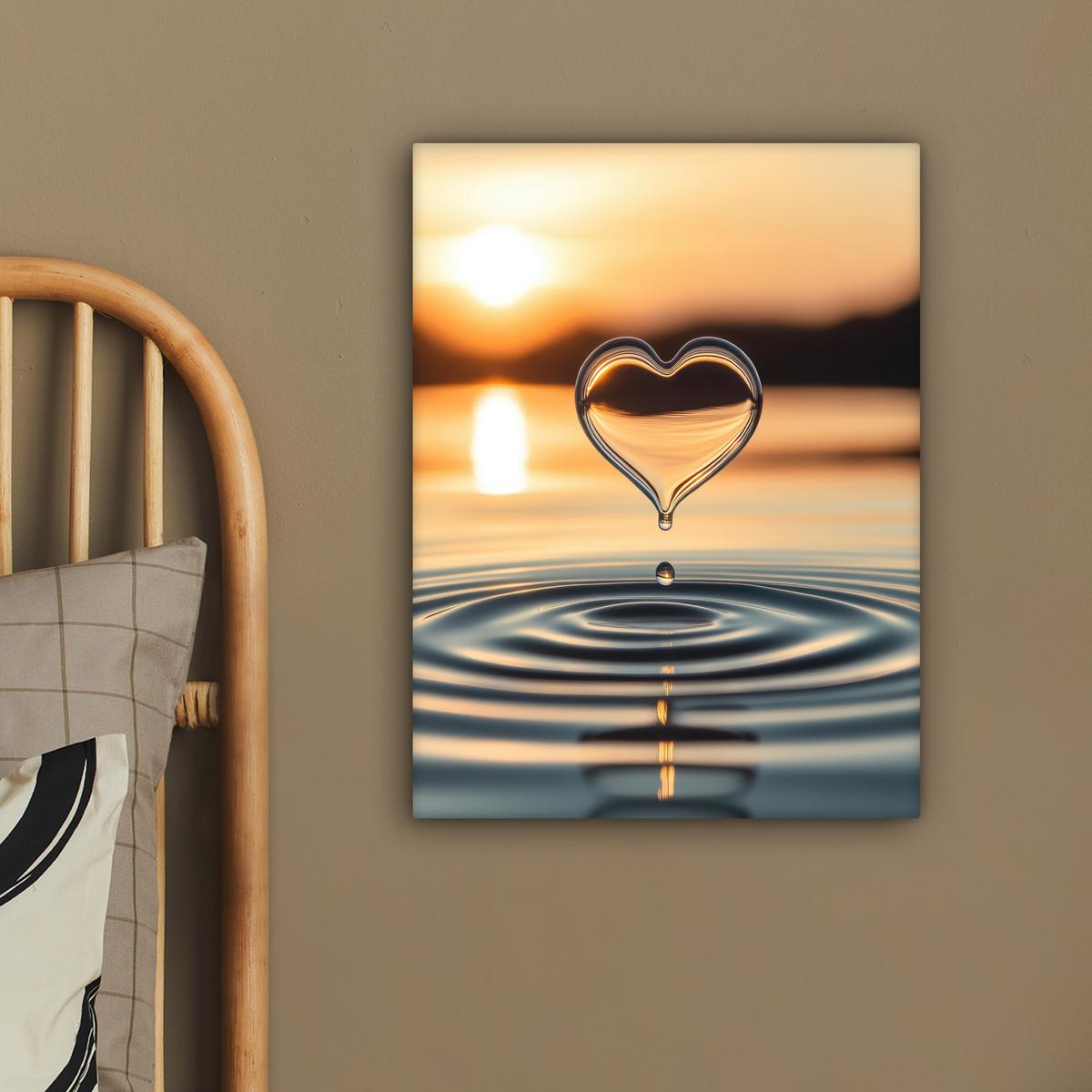 LEINWANDBILD Herz - Wasser - Sonnenuntergang - Natur - Zen Room Decor 30x40 cm - Bernsteinfarben, Textil (30/40cm) - MuchoWow