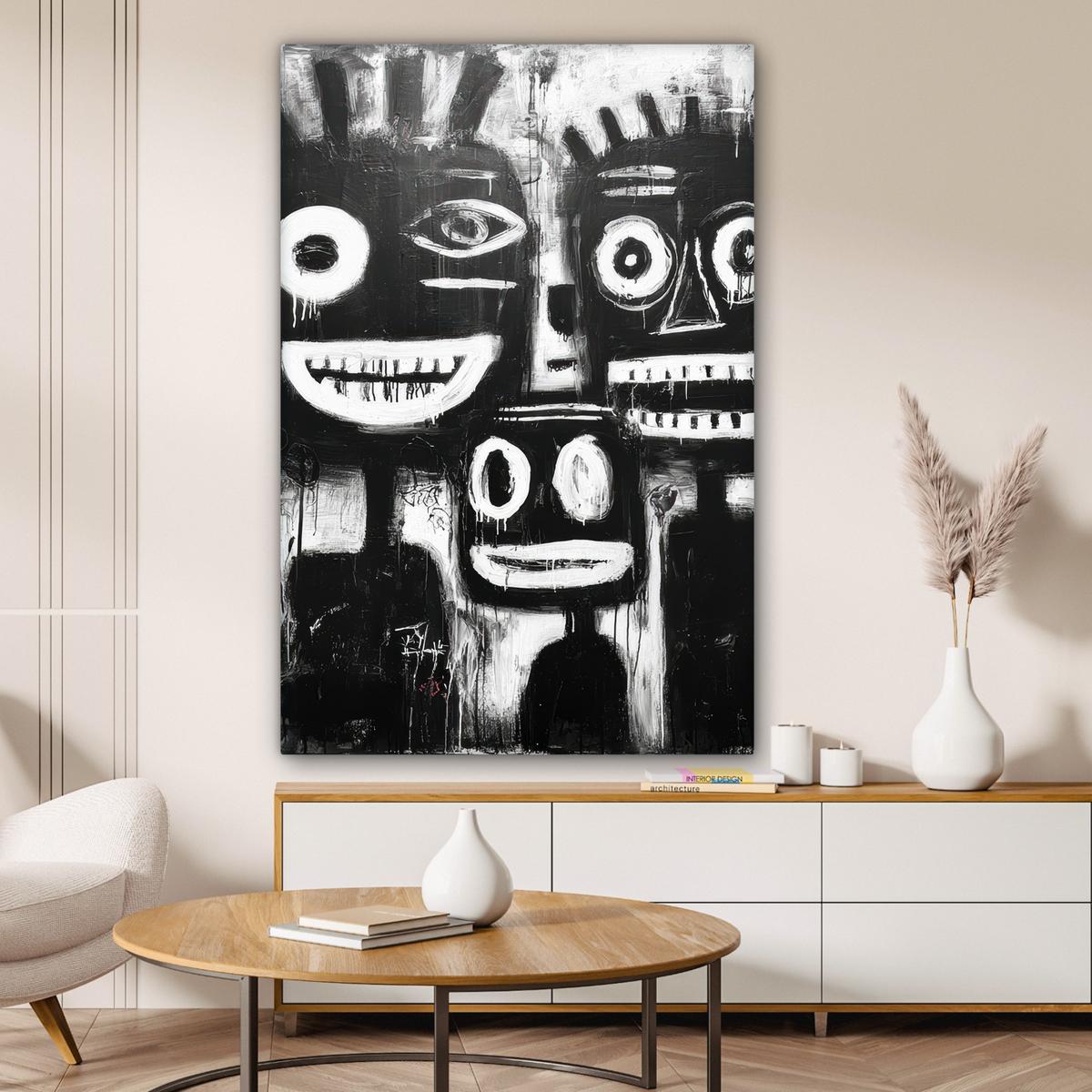 LEINWANDBILD Malerei - Figuren - Schwarz - Abstrakt Deko XXL 80x120 cm - Schwarz, Textil (80/120cm) - MuchoWow