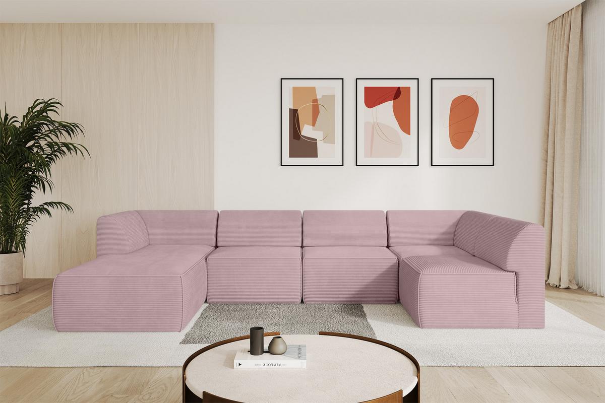 WOHNLANDSCHAFT Ottomane Links MOVO-L 345x180x78 cm Rosa Cord - Rosa, Holzwerkstoff/Kunststoff (345/78/180cm) - ALTDECOR