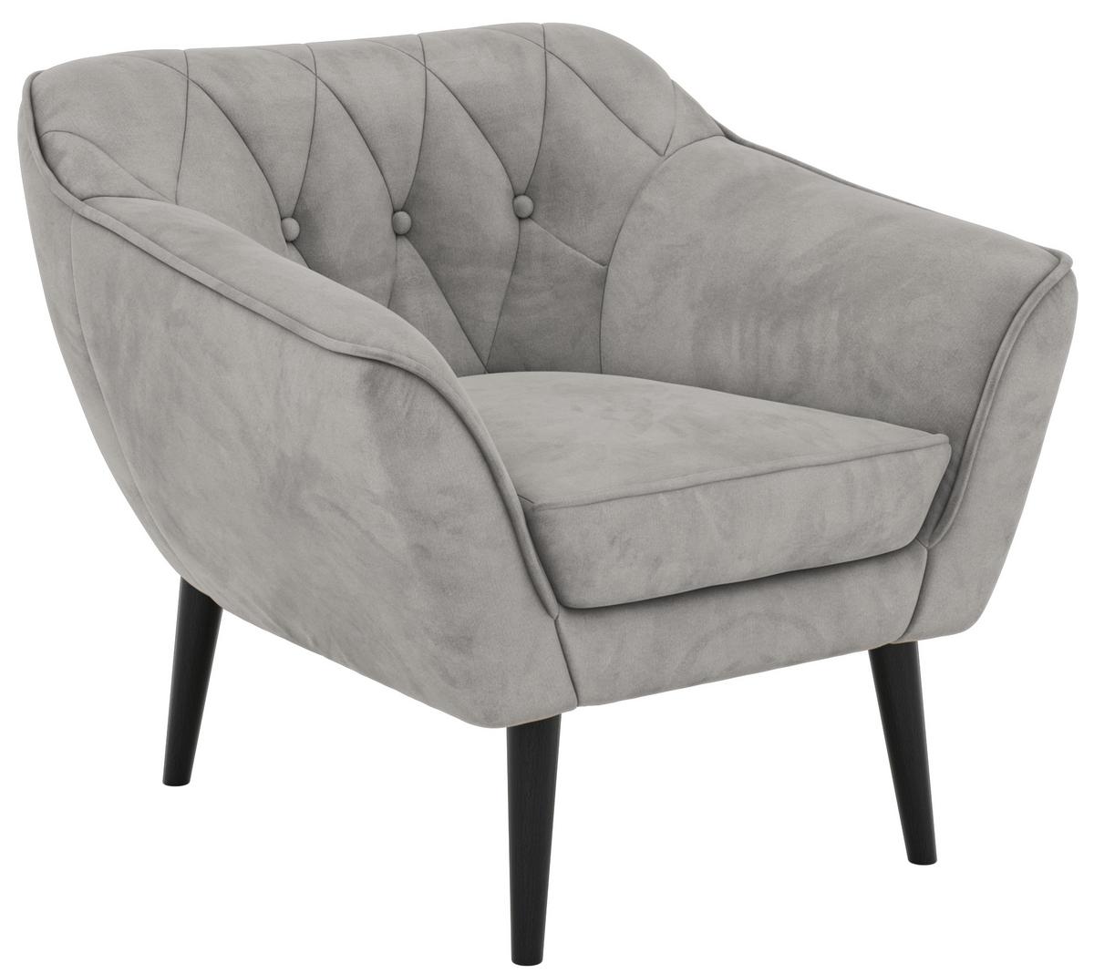SESSEL PIRS - Hellgrau Velvet - Schwarze Beine - Hellgrau/Schwarz, Holzwerkstoff/Textil (80/75/74cm) - MKS