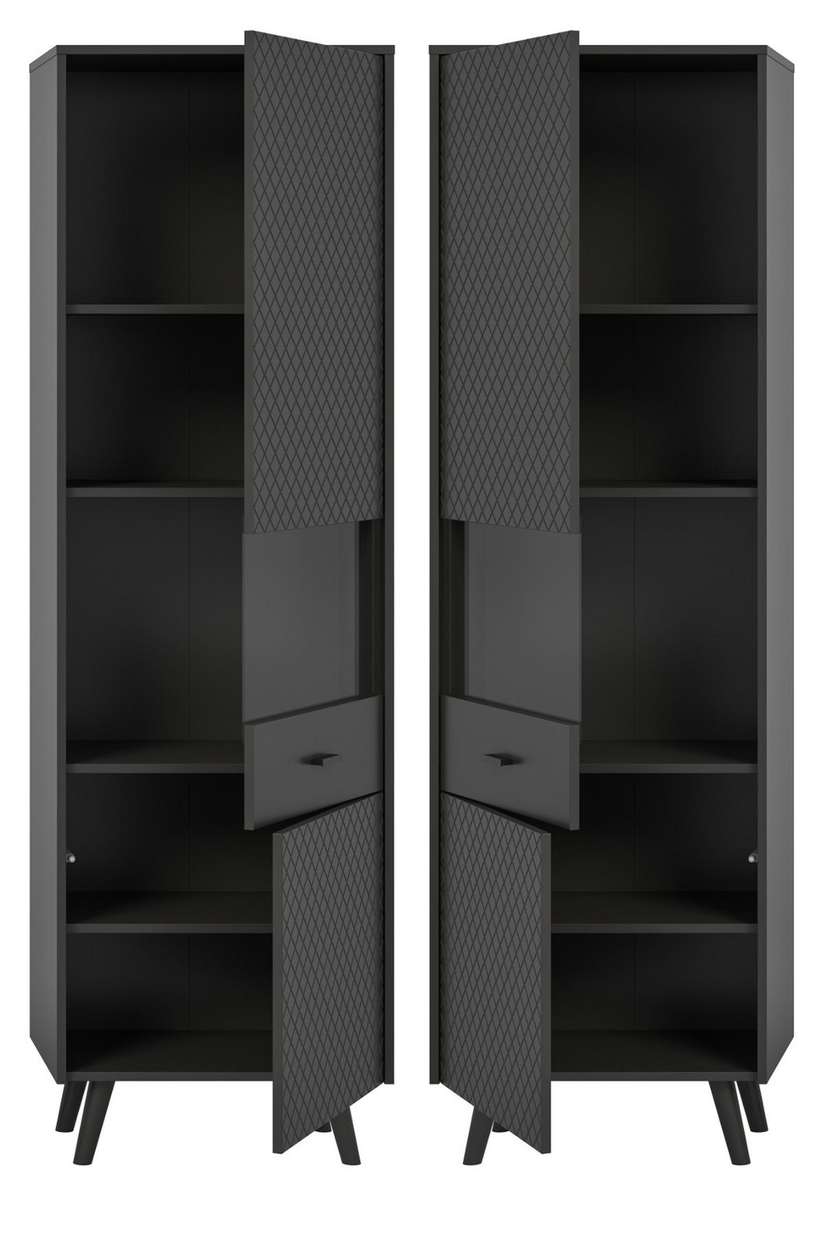 VITRINE grau matt 58 x 195 cm, Vitrinenschrank mit Struktur - Schwarz/Grau, Glas/Holzwerkstoff (58/195/37cm) - Inn.Furn