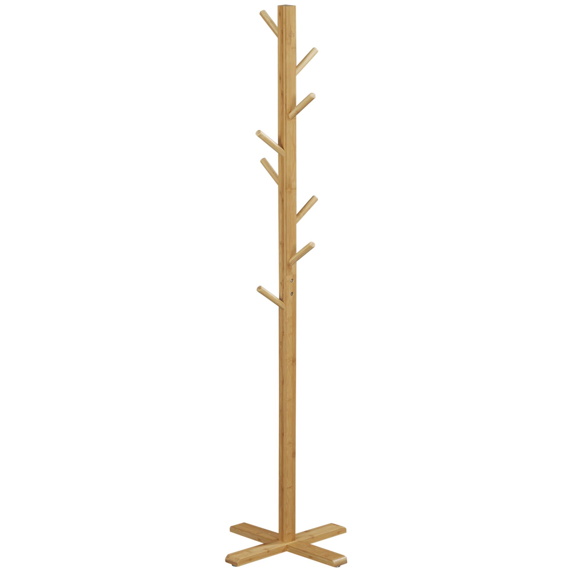 GARDEROBENSTÄNDER aus Bambus, Kleiderständer mit 8 Haken, Jackenständer für Flur - Naturfarben, Naturmaterialien (49.5/178/49.5cm) - HOMCOM