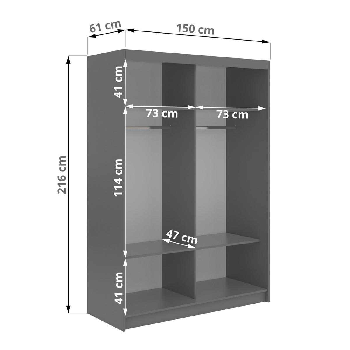 SCHWEBETÜRENSCHRANK mit Spiegel LAOS - 150 - Grau - Weiß Lamellen - Alufarben/Weiß, Holzwerkstoff/Metall (150/216/61cm) - MKS