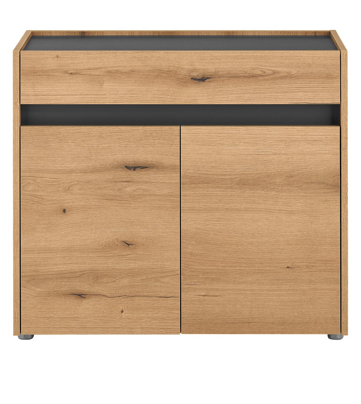 SCHUHSCHRANK Evoke Eiche, grau 80 x 70 cm, Flurkommode mit viel Stauraum - Eichefarben/Schwarz, Holzwerkstoff/Kunststoff (80/70/40cm) - Furn.Design