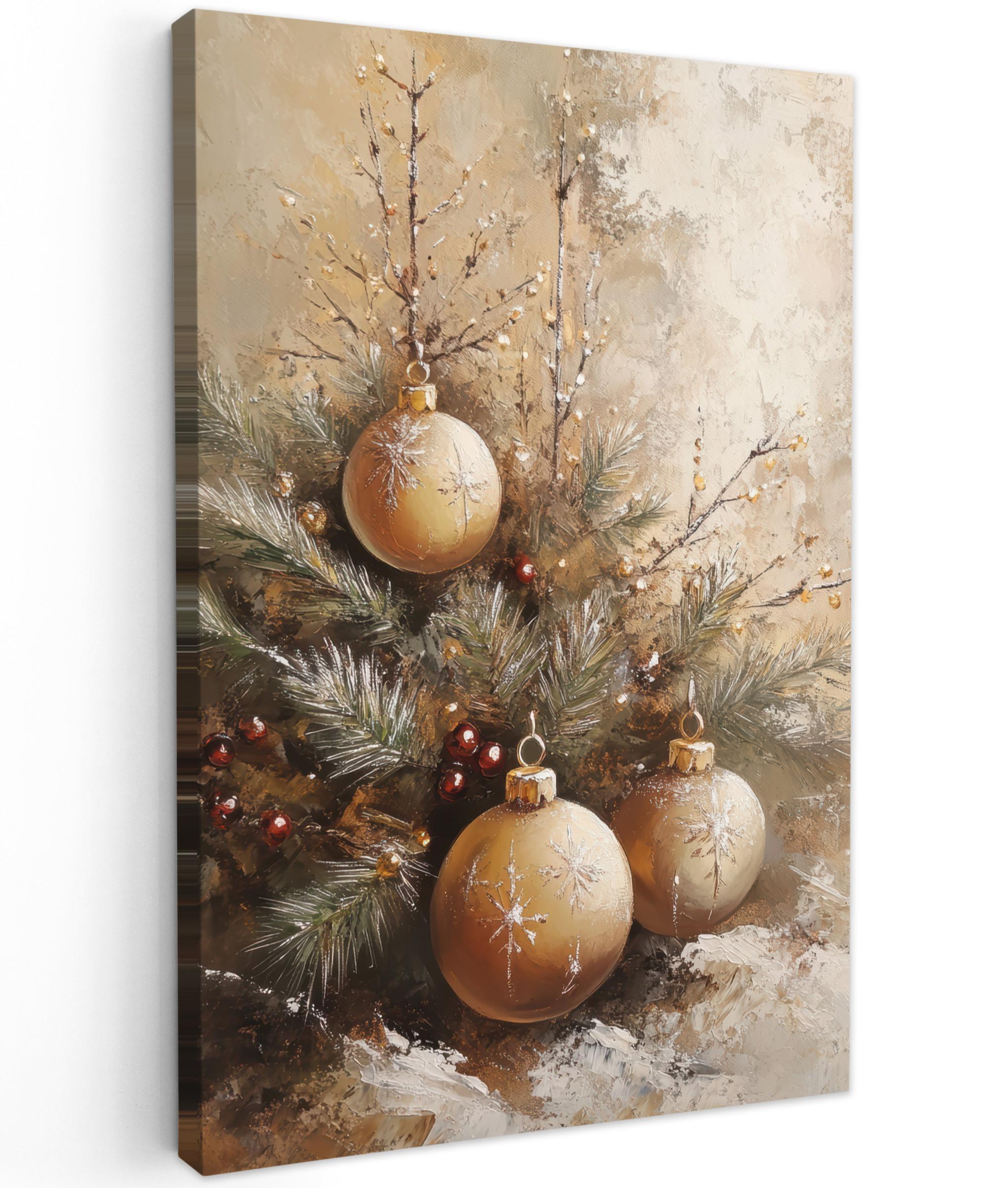 LEINWANDBILD Weihnachten - Kugeln - Beige - Gold Wanddeko 40x60 cm - Goldfarben, Textil (40/60cm) - MuchoWow