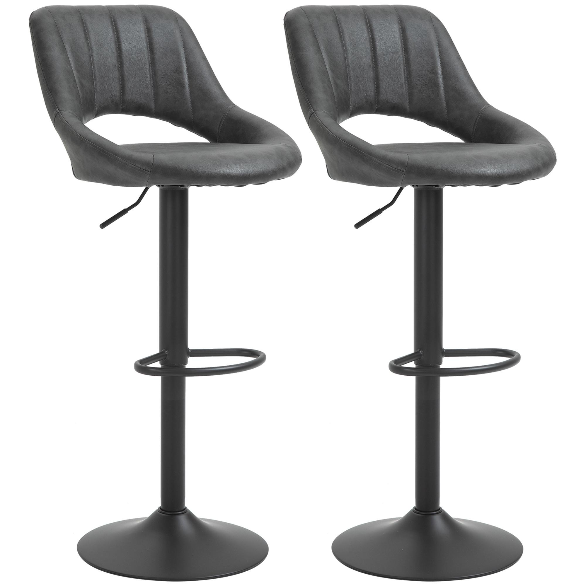 BARHOCKER-SET, 2 Hocker, Küchenhocker, Lederoptik, drehbar mit Fußstütze - Grau, Kunststoff (47/109/52cm) - HOMCOM