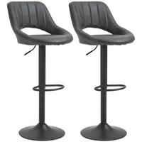 BARHOCKER-SET, 2 Hocker, Küchenhocker, Lederoptik, drehbar mit Fußstütze - Grau, Kunststoff (47/109/52cm) - HOMCOM