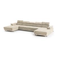 WOHNLANDSCHAFT VIVENTE Creme Velours-Stoff mit Schlaffunktion - Creme, Holz (410/89/190cm) - MASSENO
