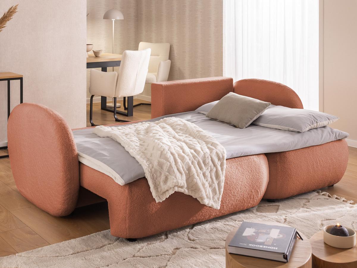 ECKSOFA Candy mit Schlaffunktion Terrakotta Bouclé-Stoff - Ottomane rechts - Rostfarben/Terracotta, Holz/Kunststoff (146/230cm) - S-Style Möbel