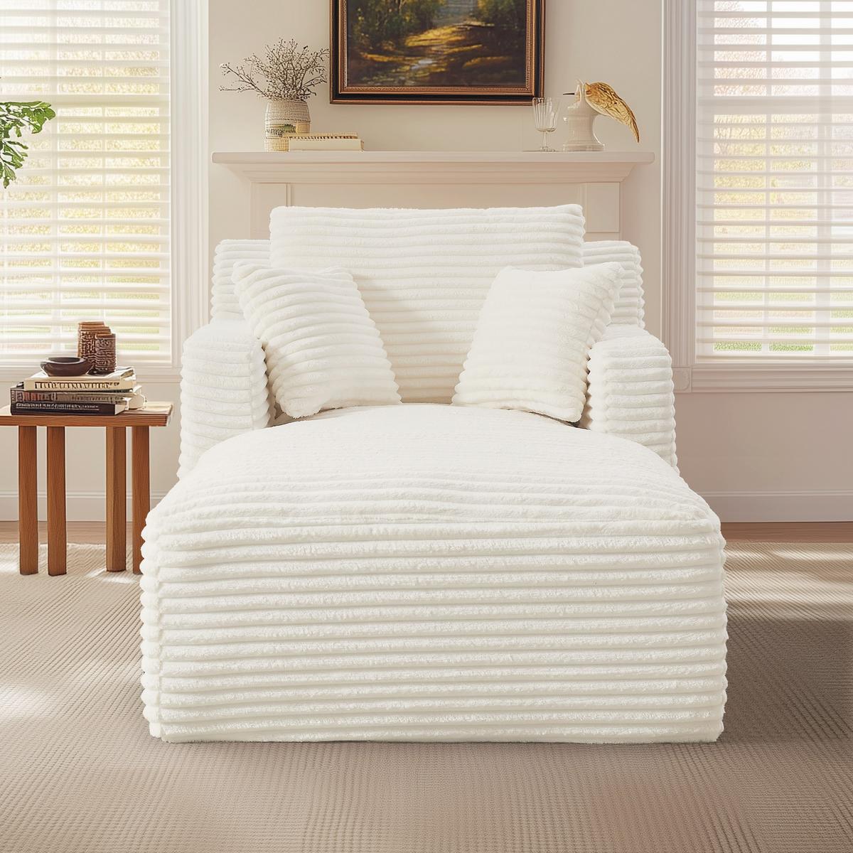RELAXSESSEL aus Cord Modulare Chaiselongue & ohne Montage - Creme, Textil (32.99/127/32.99cm) - Urban Meuble