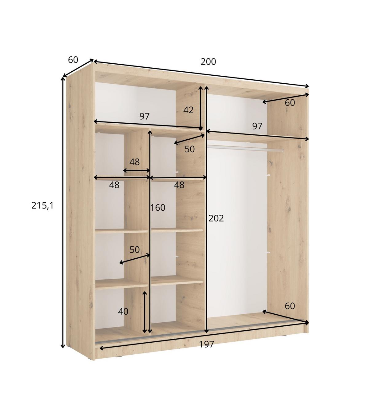KLEIDERSCHRANK Graphitgrau 205/215/62 - Graphitfarben, Holzwerkstoff (205/215/62cm) - RAUMHIRSCH FURNITURE