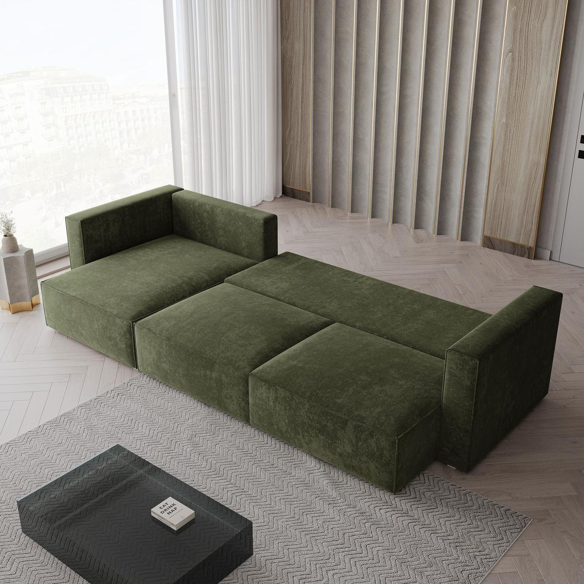 ECKSOFA TOLMO LM Grün Chenille mit Schlaffunktion - Grün, Holzwerkstoff/Textil (347/148cm) - MASSENO