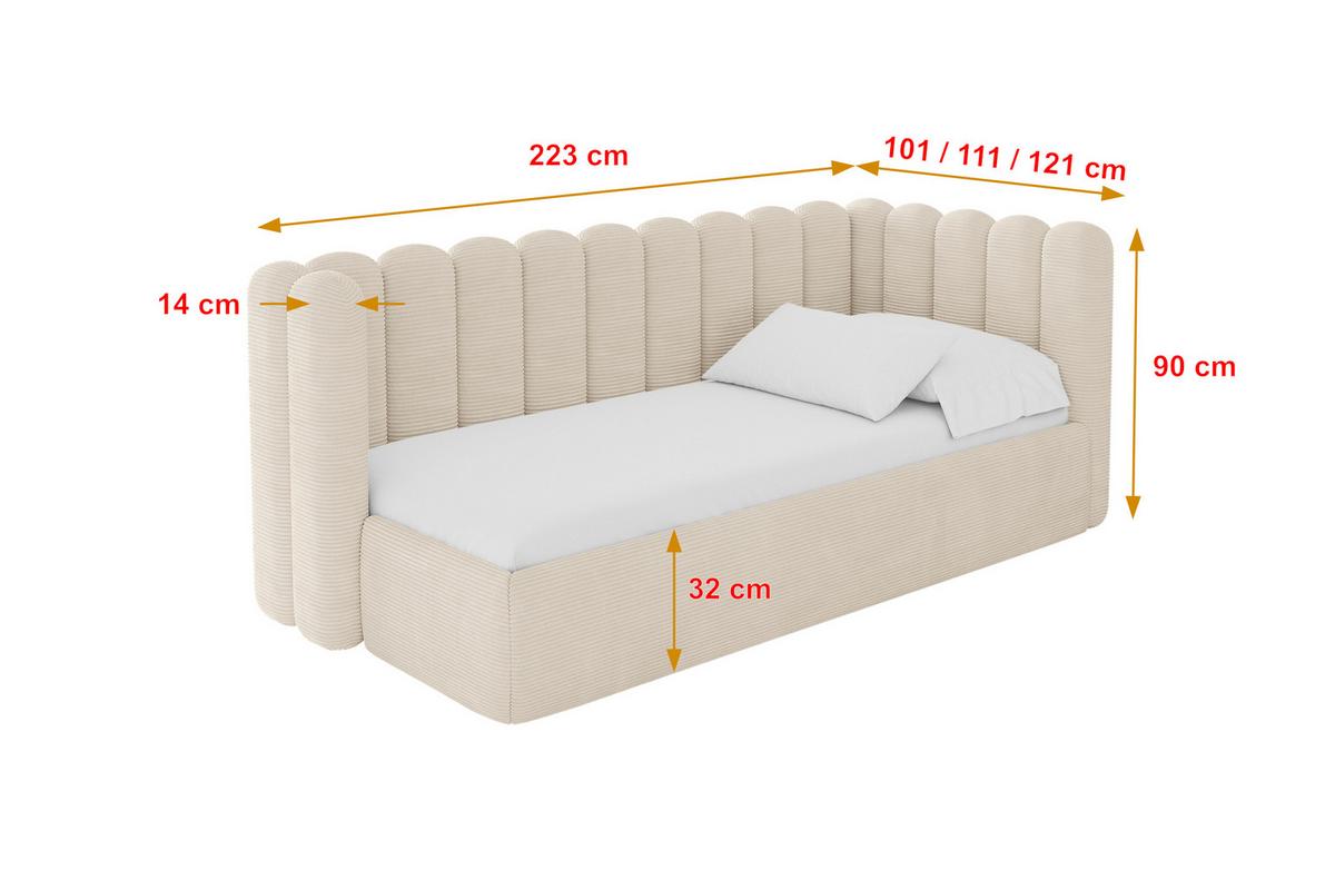 EINZELLBETT Jugendbett mit Bettkasten und Matratze H3/H4, Links - HUGY 100x200 Beige - Creme, Holzwerkstoff/Textil (100/200cm) - ALTDECOR