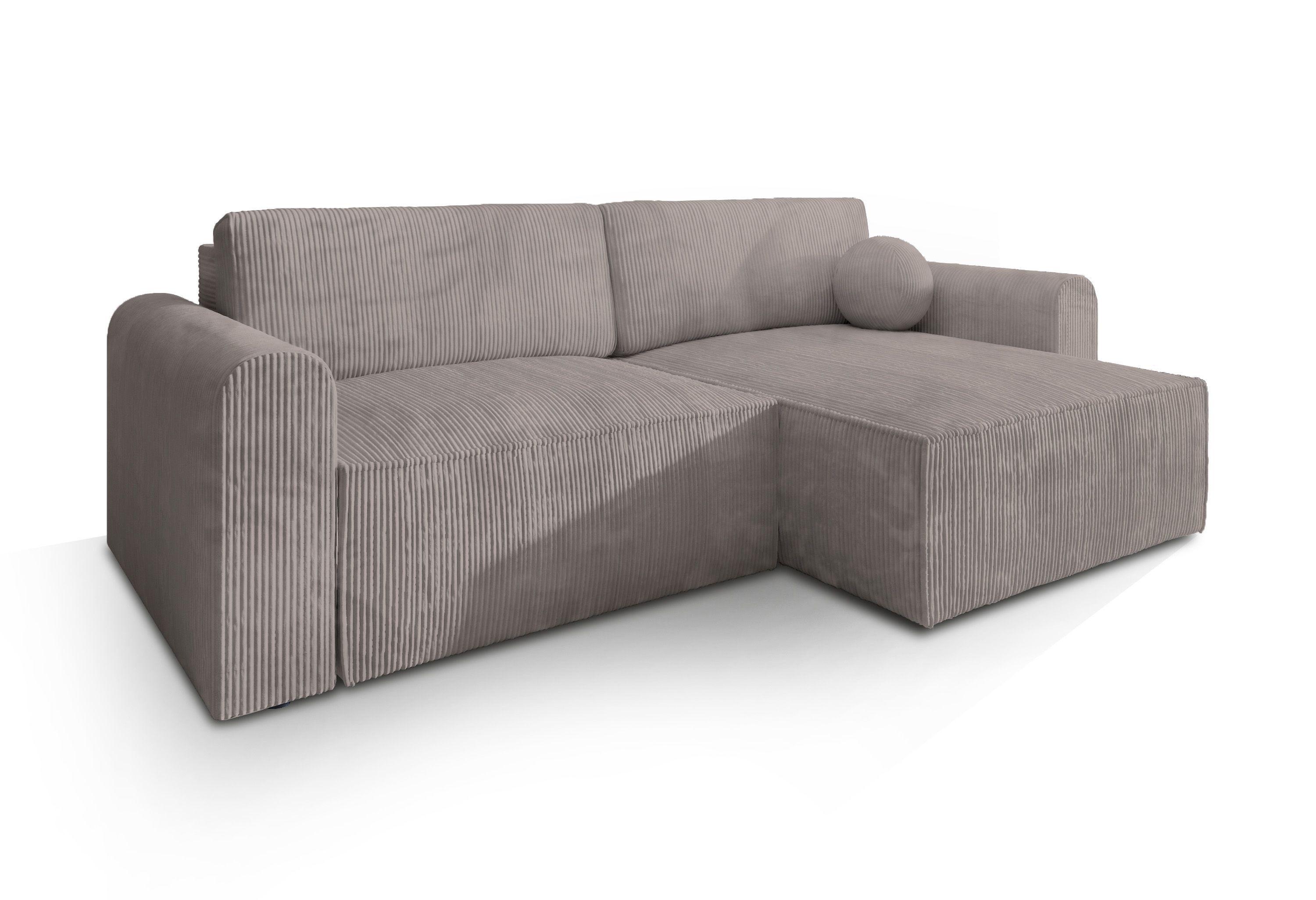 ECKSOFA FIANO P Beige Kordstoff mit Schlaffunktion - Beige/Grau, Holz/Kunststoff (245/148cm) - MASSENO