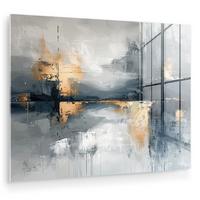 ACRYLGLASBILD Kunst - Grau - Gold - Abstrakt 80x60 cm - Dunkelgrau, Glas (80/60cm) - MuchoWow
