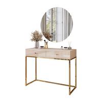 SCHMINKTISCH Blanco Glamour auf goldchrom Gestell mit LED-Spiegel goldener Griff - Goldfarben, Holzwerkstoff (100/81/42cm) - Lookway