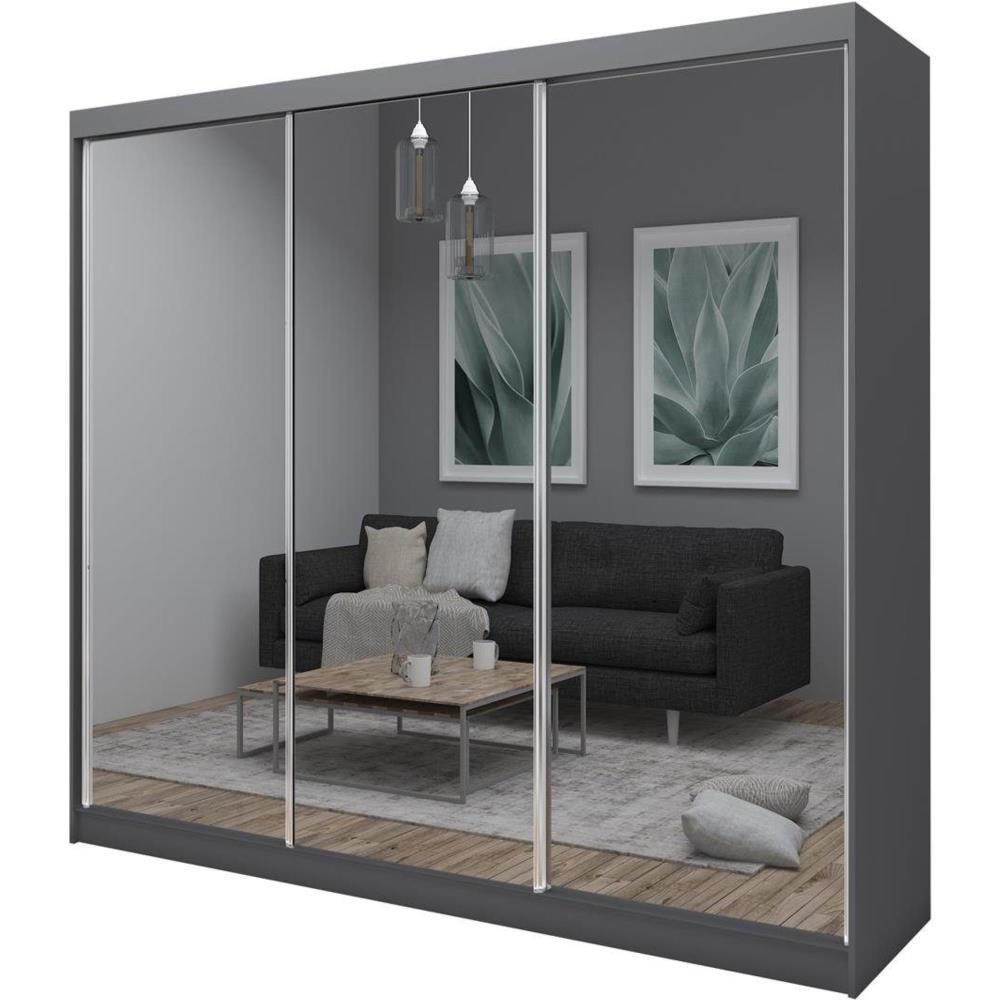 SCHWEBETÜRENSCHRANK Debra 240/216/61 graphit mit Spiegel - Graphitfarben, Holzwerkstoff (240/216/61cm) - Beautysofa