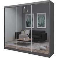 SCHWEBETÜRENSCHRANK Debra 240/216/61 graphit mit Spiegel - Graphitfarben, Holzwerkstoff (240/216/61cm) - Beautysofa