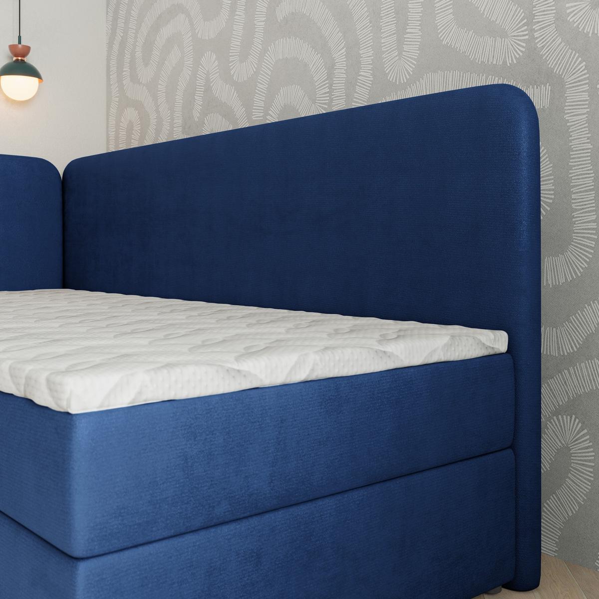 BOXBETT GINA 90x200 cm mit Matratze und Topper, H2+H3 - Blau - Blau, Holz (90/200cm) - MASSENO