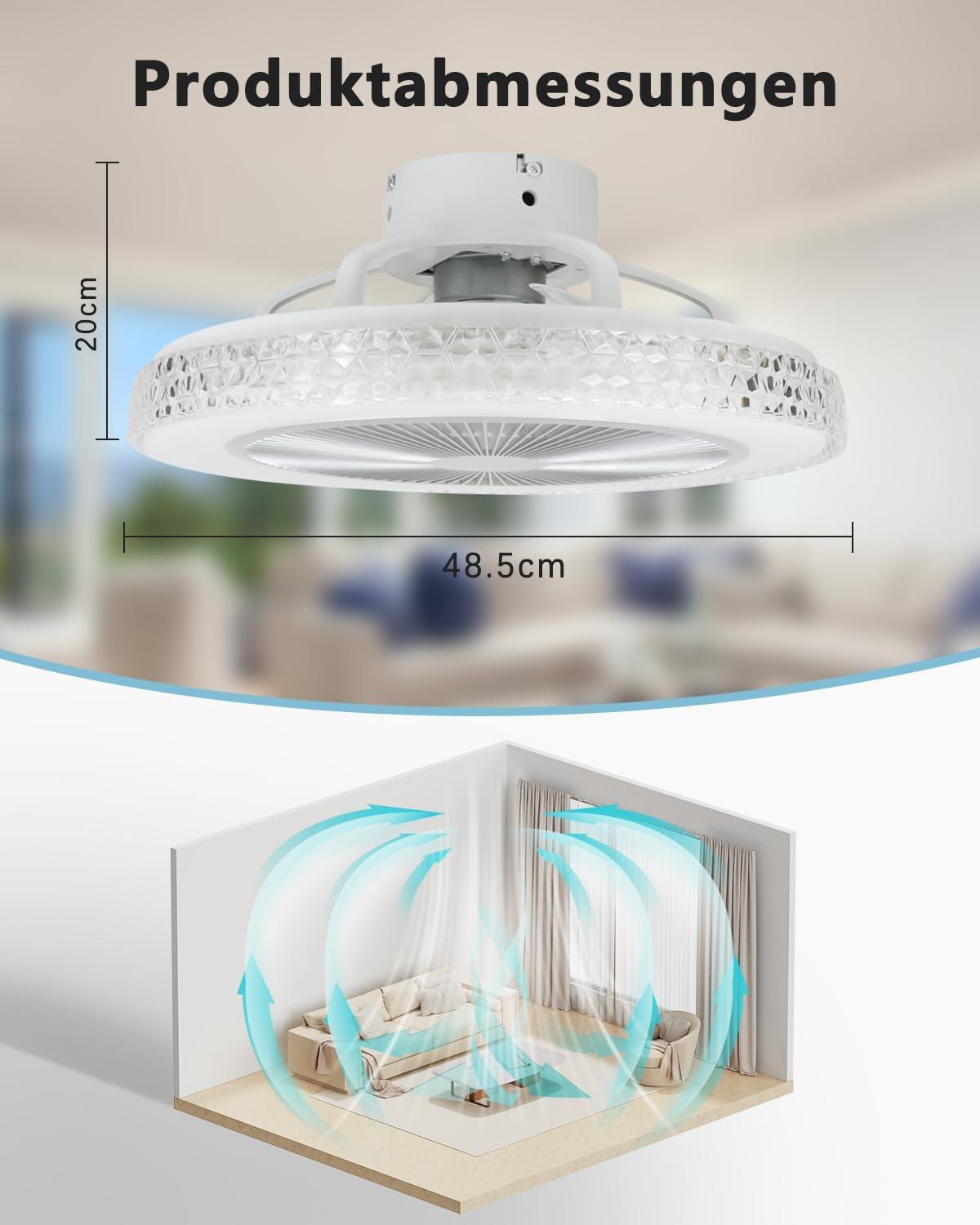 DECKENVENTILATOR mit Beleuchtung Vornis 49/49/20.5 cm - Weiß, Metall (49/49/20.5cm) - ZMH