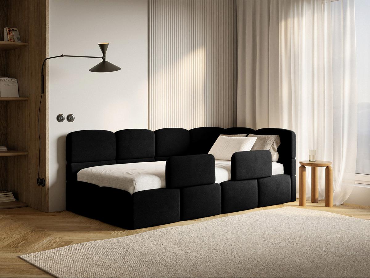 KINDERBETT Cloudy Schwarz 90x200 cm, Rausfallschutz, Kopfteil rechts, Samt - Schwarz, Kunststoff/Textil (90/200cm) - Selsey
