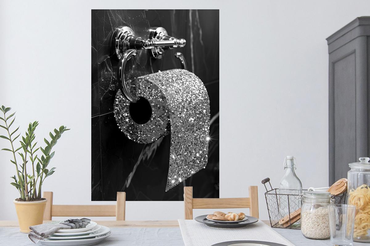 WANDTATTOO WC - Toilettenpapier - Schwarz und weiß - Glitter Wandaufkleber 80x120 cm - Silberfarben, Kunststoff (80/120/0.1cm) - MuchoWow