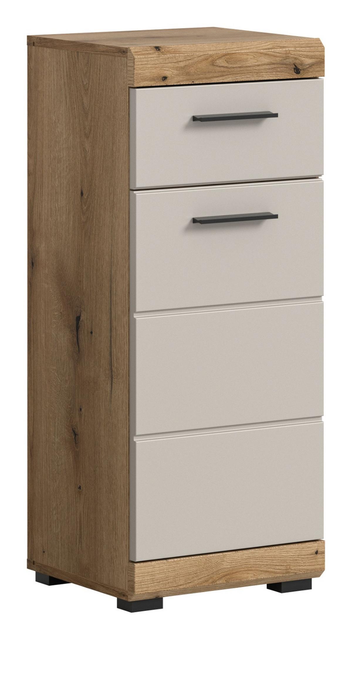 BADKOMMODE Sand Kashmir, Eiche, Badschrank 37 x 88 cm mit Vollauszug - Kastanienfarben/Kaschmir, Holzwerkstoff/Kunststoff (37/88/31cm) - Inn.Furn