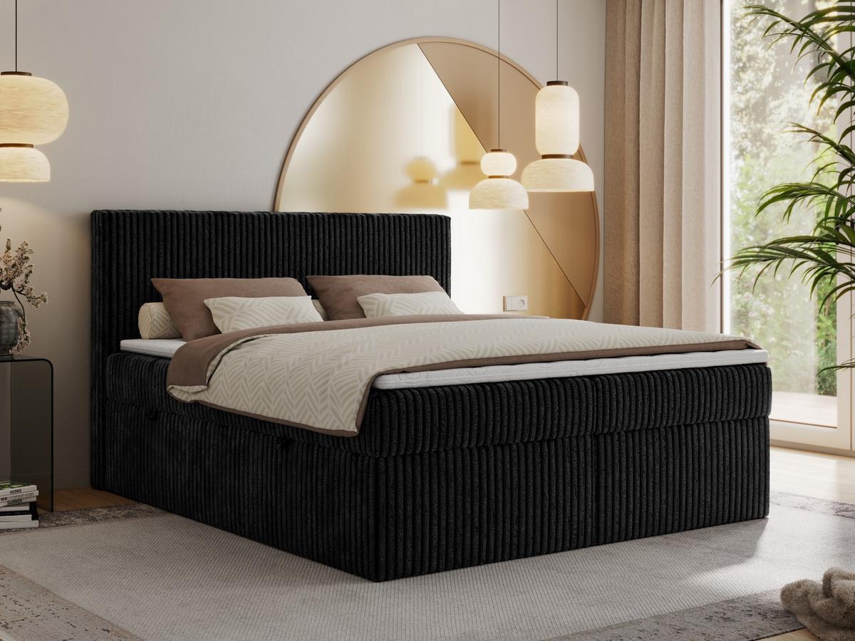 BOXBETT TILIANO 160/200 - Schwarz Cord - H3 - Schwarz, Textil (160/200cm) - MKS