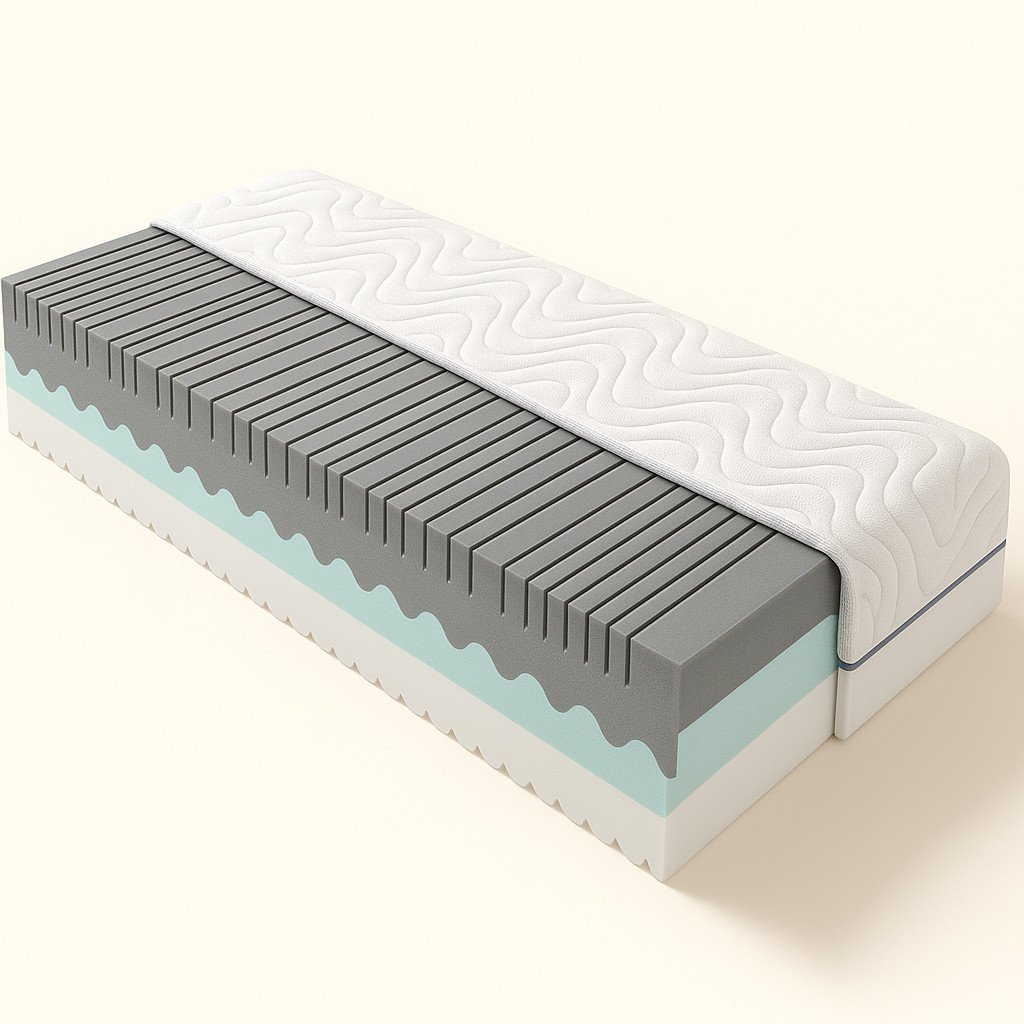 Schaummatratze auf beigen Hintergrund