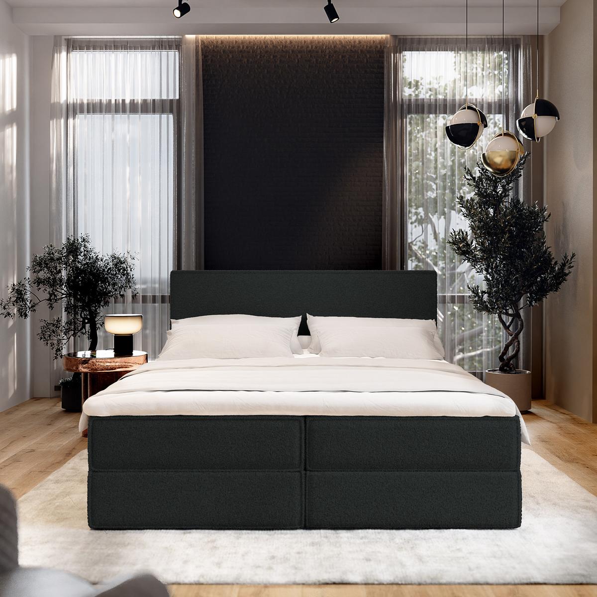 BOXBETT PELLIO 180x200 cm mit Matratze und Topper - Schwarz - Schwarz, Holz (180/200cm) - MASSENO